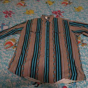 VTG 80s 90s Karman Western Shirt Men's XL Southwest Aztec Stripes Brushpopper